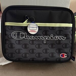 Champion Black and neon yellow/green with white Logo Lunchbox w/ built-in tray